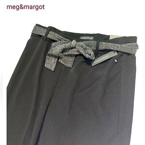 Meg & Margot (Plus Size 3XLg) Black Elastic Waist Straight-leg Belted Trousers